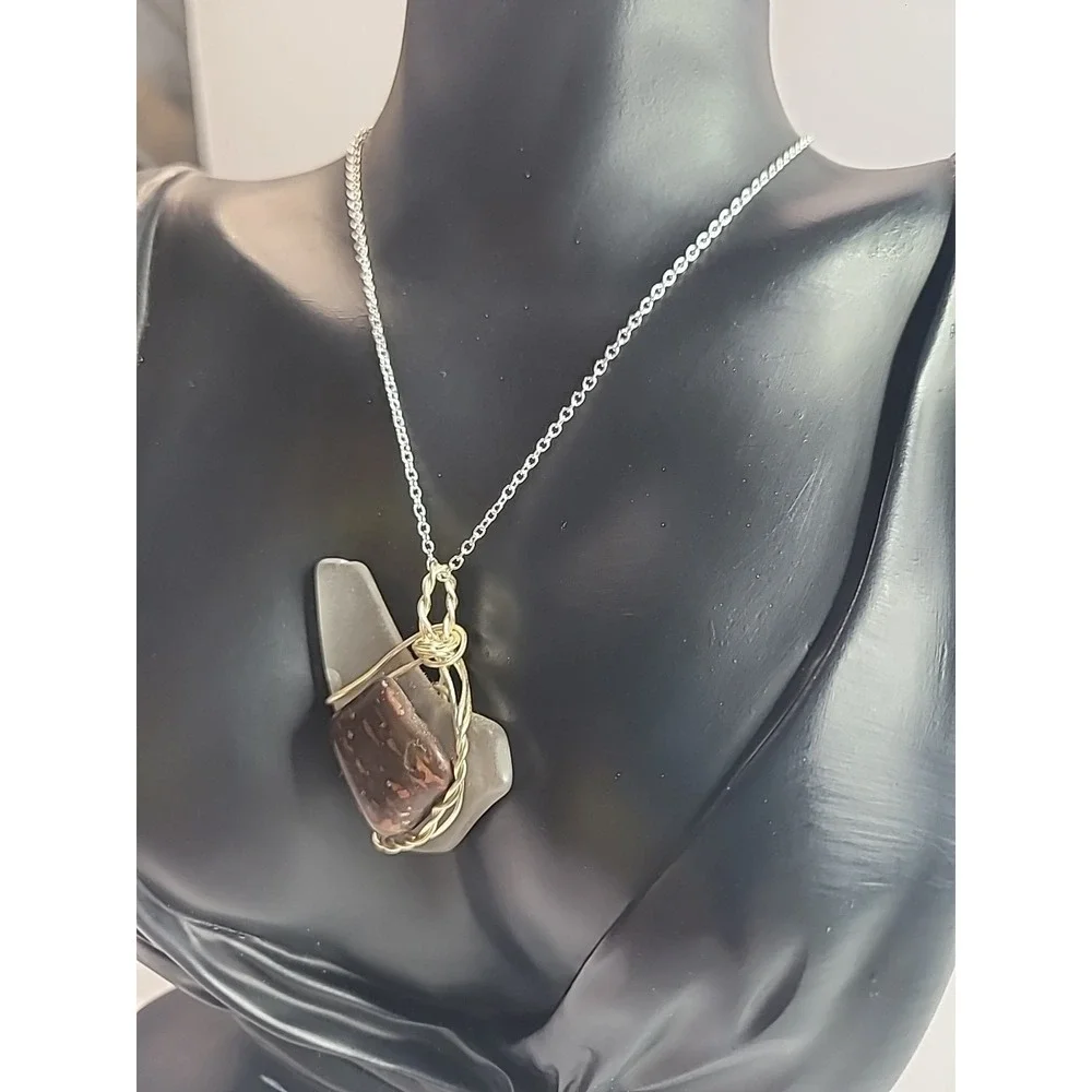 Handmade Wire Wrapped‎ Sea Glass Pendant Necklace Frosted Glass Boho Jewelry